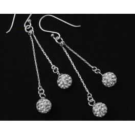 925 Sterling Silver Ball Dangle Earrings 6 mm., with Colorless CZ