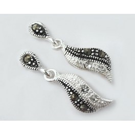 925 Sterling Silver Marcasite and Colorless CZ Spiral Stud Earrings 6x22 mm