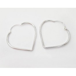 925 Sterling Silver Heart Hoop Earrings 29x32mm.