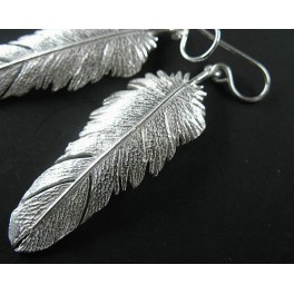 925 Sterling Silver White Long Feather Earrings 15x41mm.