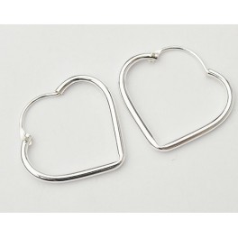 925 Sterling Silver Heart Hoop Earrings 19x22mm.