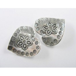 Karen Hill Tribe Silver 2  Printed Curve Heart Charms 17.5mm.
