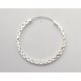 925 Sterling Silver Diamond-cut Round Hoop Earrings 30 mm.