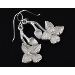 925 Sterling Silver flower branch Earrings 23mm. Matte Finish.