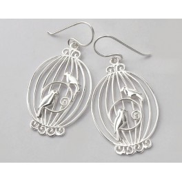 925 Sterling Silver Bird Cage  Earrings 19x30mm. Polish Finished.