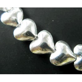 Karen Hill Tribe Silver 4 Plain Heart Beads 9x10mm.