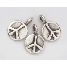 Karen Hill Tribe Silver 4 Peace Sign Circle Disc Charms 8.5mm.
