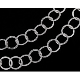 925 Sterling Silver Flat Circle Link Chain 6 mm. 18 inches