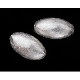 Karen  Hill Tribe Silver 2 Brushed Oval Beads 11.5x20 mm.