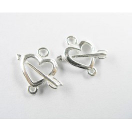 925 Sterling Silver 2 Heart Link, Connectors 8x10 mm.