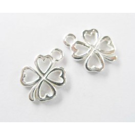 925 Sterling Silver 2 Four Leaf Clover Charms 12 mm.