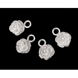 925 Sterling Silver 4 Rose Charms 6.8mm.