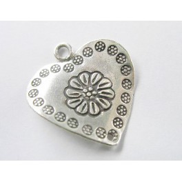 Karen Hill Tribe Silver Engraved Curve  Heart Charm, Connector 23mm.