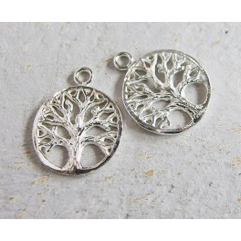 925 Sterling Silver 2 Tree of Life Charms 14mm.