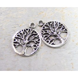 925 Sterling Silver 2 Tree of Life Charms 14mm.