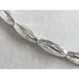 Karen  Hill Tribe Silver 4 Textured  Oval Beads 5x14 mm.