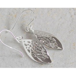 925 Sterling Silver Twisted Marquise Earrings 8.5x20 mm.