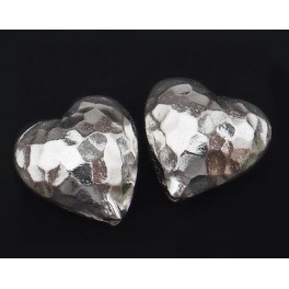 2 of Karen Hill Tribe Silver Hammered Heart Beads 16.5 mm.