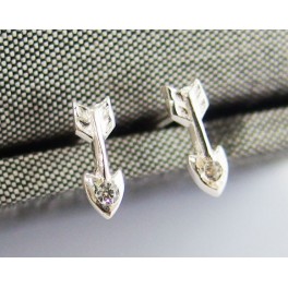 925 Sterling Silver Arrow Stud Earrings 3x8mm. With Colorless CZ