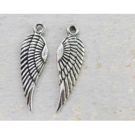 925 Sterling Silver  2 Angel Wing Charms 6x19mm.