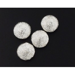 Karen Hill Tribe Silver 4 Dot Printed Puffy Lentil Beads 12mm.