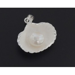 1 of 925 Sterling Silver Shell Pendant 20x26 mm with Pearl