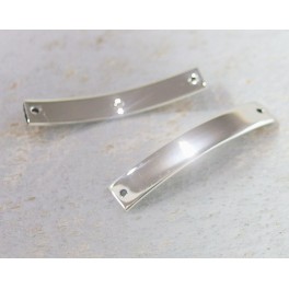 925 Sterling Silver 2 Curved Rectangle bar Links, Connectors  4.8x27.5mm.