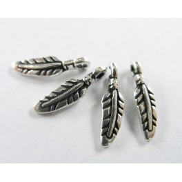 925 Sterling Silver 4 Oxidized Feather Charms 3.5x13 mm.