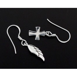925 Sterling Silver Cross and Angel wing Earrings .
