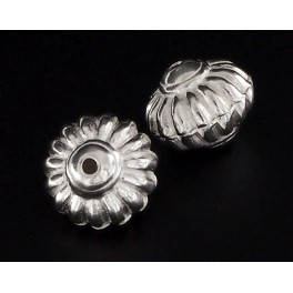 2 of Karen Hill Tribe Silver Corrugated Saucer  Beads 10x12 mm.