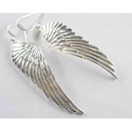 925 Sterling Silver Angel Wing Earrings 12x40mm.