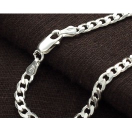 925 Sterling Silver Diamond Cut Curb Chain Bracelet 7 inches
