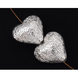 Karen  Hill Tribe Silver 2 Imprinted Heart Beads  15mm.
