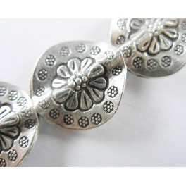 Karen Hill Tribe Silver Flower Printed Curve Disc Bead 16mm.