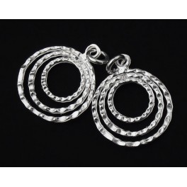 925 Sterling Silver 2 Hammered Circle Ring Charms 16 mm.