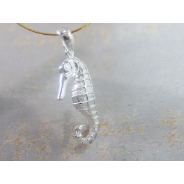 925 Sterling Silver White Seahorse Pendant  13x24mm.
