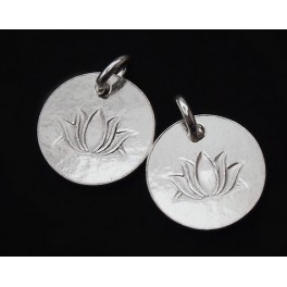 925 Sterling Silver 2 Lotus Print Charms 12 mm.