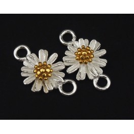 925 Sterling Silver 2 Daisy Links Connectors Gold plated pollen 8.5mm.
