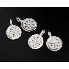 4 of 925 Sterling Silver Flower Imprint Charms 10 mm.