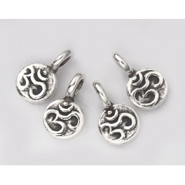 6 of Karen Hill Tribe Silver Ohm Printed Circle Disc Charms 6x2mm.