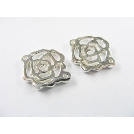 925 Sterling Silver 4 Rose Connectors 14x11 mm.
