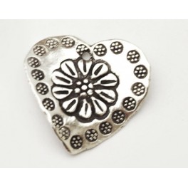 Karen Hill Tribe Silver 2  Printed Curve Heart Charms 18mm.