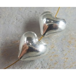Karen Hill Tribe Silver 2 Plain Heart Beads 14.5x13mm.