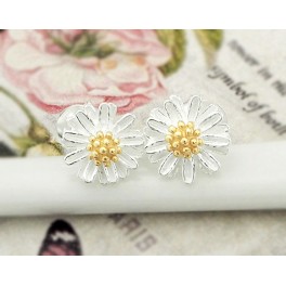 925 Sterling Silver Daisy Stud Earrings Post Findings , Gold plated pollen.