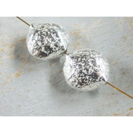 Karen Hill Tribe Silver  2 Puffy Rocky Lentil Beads 15.5x16 mm.