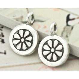 Karen Hill Tribe Silver 4 Imprinted  Circle Disc Charms 10mm.