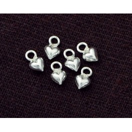 925 Sterling Silver 10 Little heart Charms 4 mm.