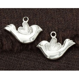 925 Sterling Silver 2  Bird Charms 10x16.5mm. Polished Finish