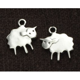 925 Sterling Silver 2 Sheep Charms 10x11mm.