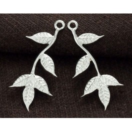 925 Sterling Silver 2 Leaf Branch  Charms 12x26 mm.